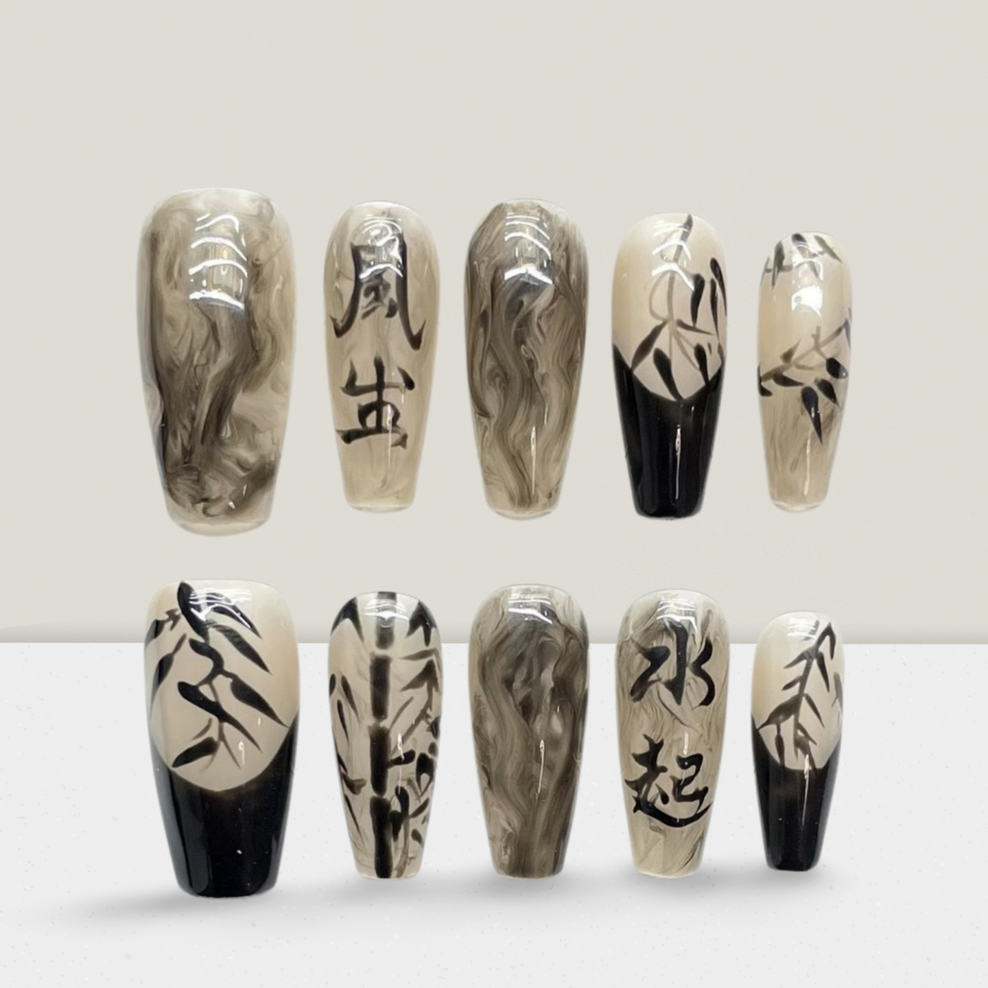 Chinese ink bamboo press-on nail