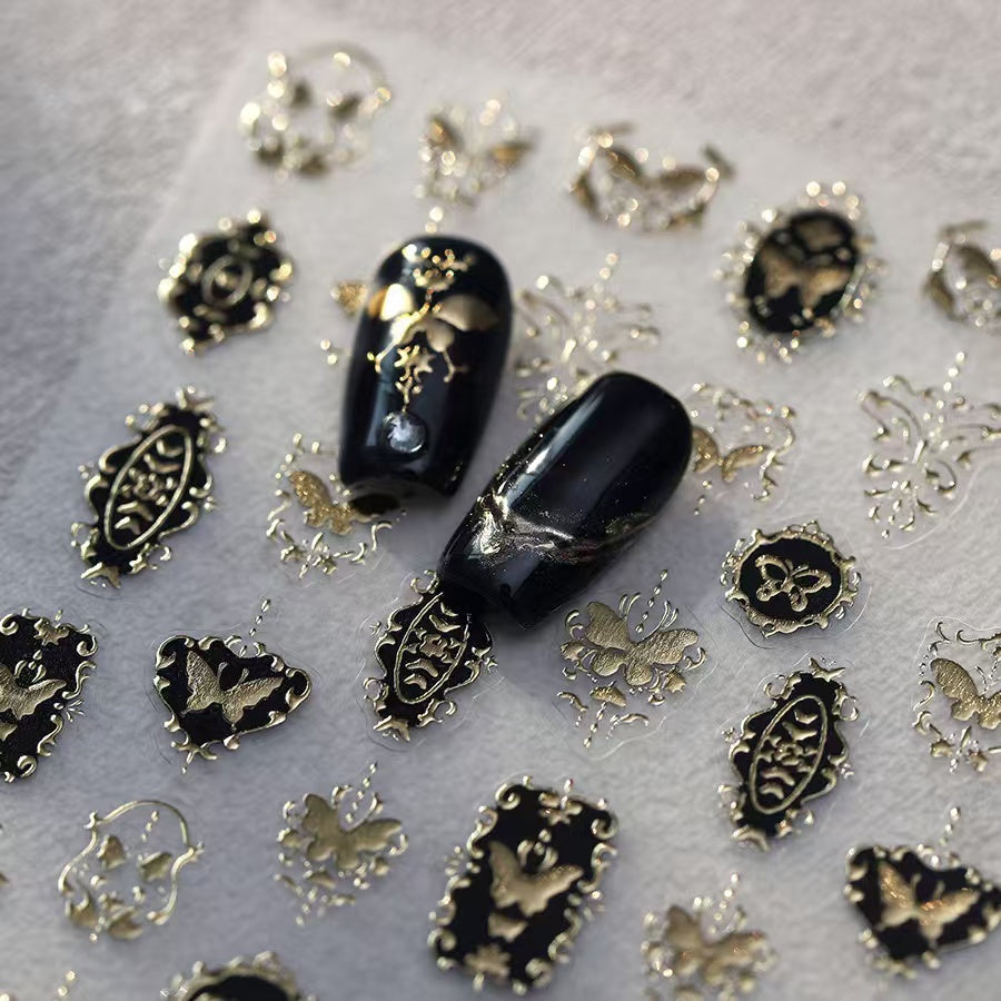 Shimmering Golden Butterfly Nail Stickers